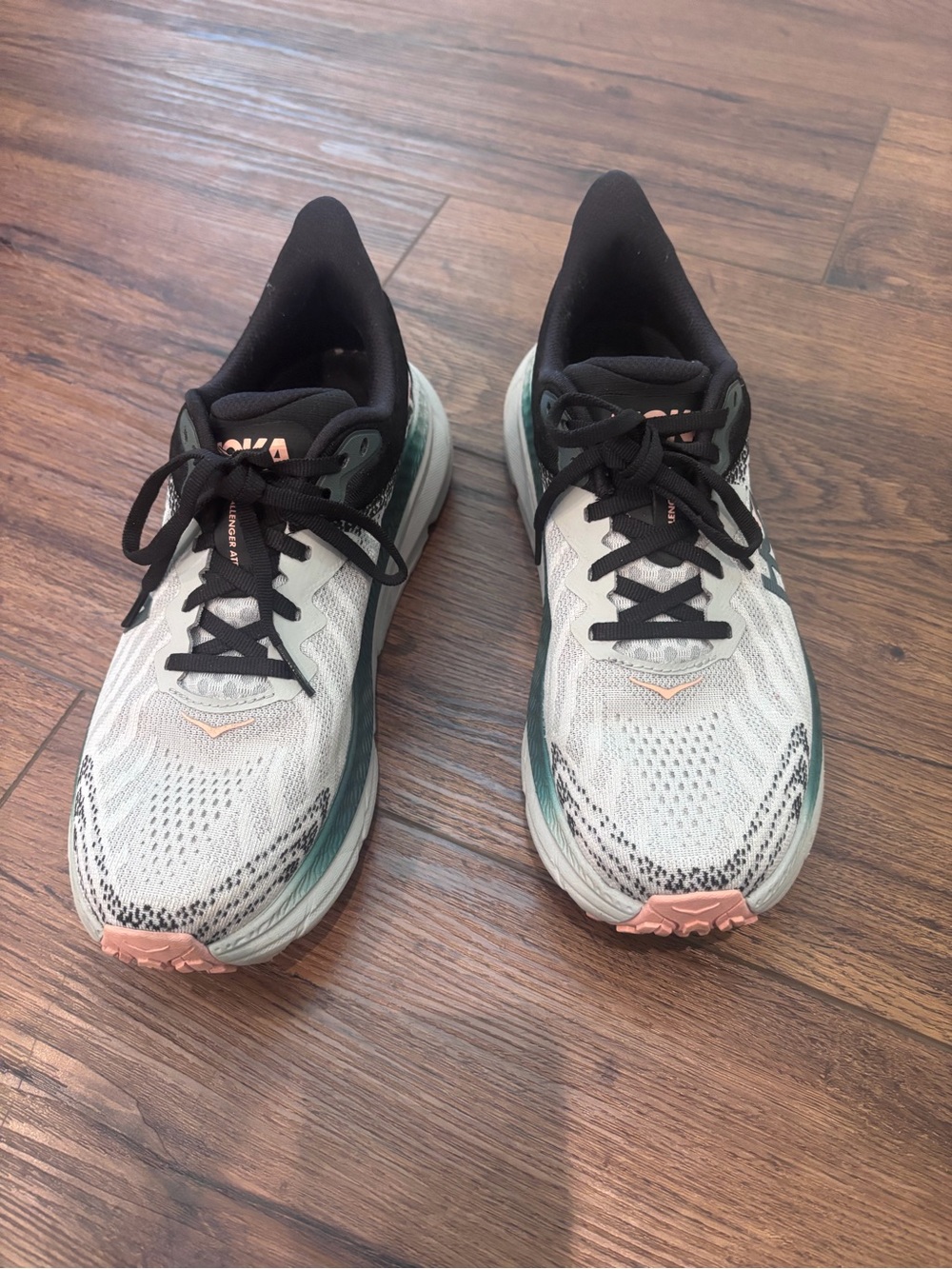 Hoka Women's Light Gray, Teal & Pink Running Shoes
